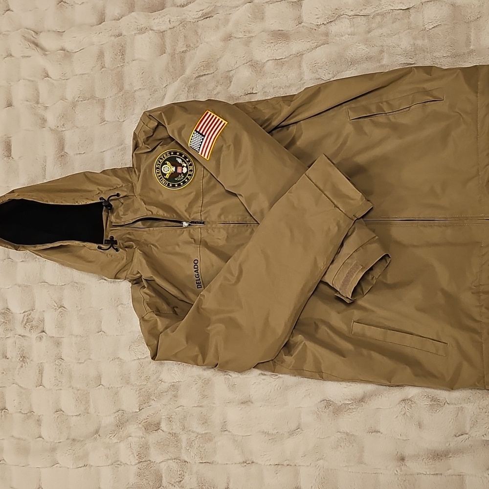 Danbury Mint Khaki Polyester Waterproof Fabric Lined Winter USA Army Coat Mens L